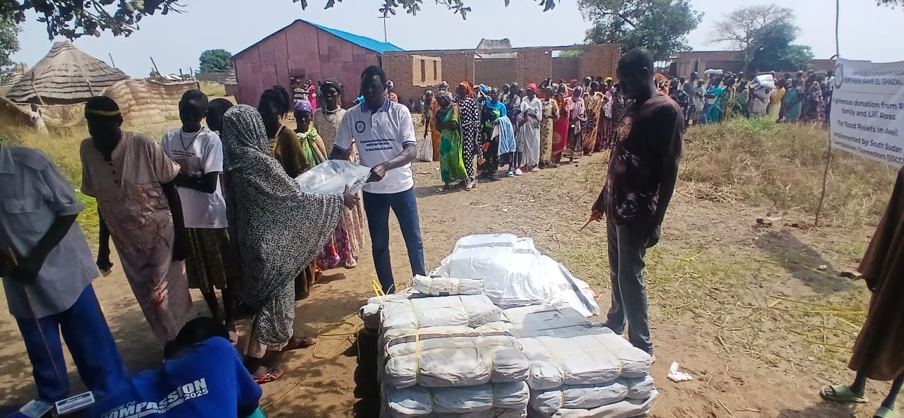 Community members receiving relief assistance