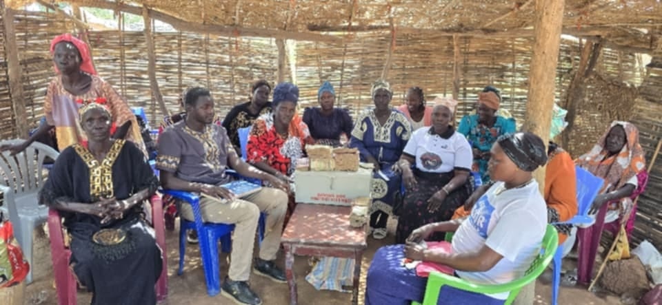 Community members gathered during humanitarian activities